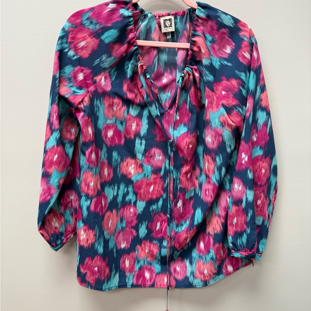 Anne Klein Bold Colorful Floral Tunic Top Blouse